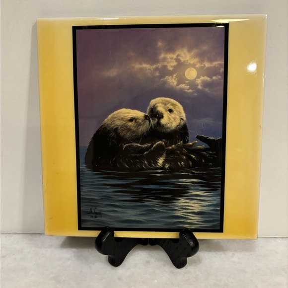 “To Love One An Otter” Ceramic Tile Art By Anthony Casay Wall Hanging - Picture 3 of 6